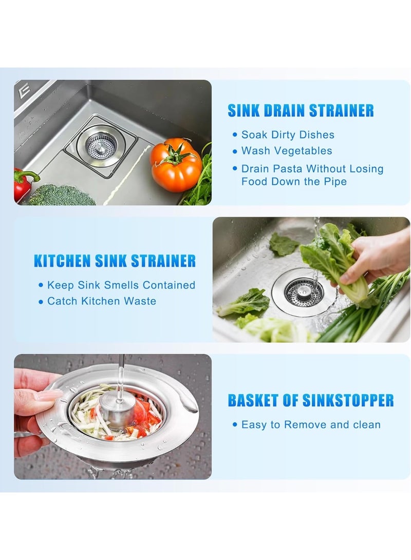 Upgraded Kitchen Sink Drain Strainer 3-in-1 – Pop-Up Push Plug with Anti-Clog Basket, Odor Filter, Hair and Food Catcher, Water Stopper for Standard Drains - Image 3